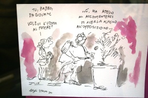 Una vignetta di Staino esposta alla 54a Biennale d'arte di Venezia (foto del 26 agosto 2011)