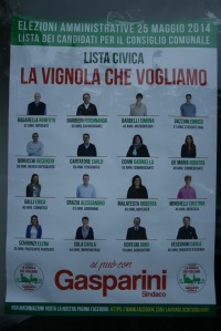Manifesto elettorale della lista "La Vignola che vogliamo" (foto del 28 aprile 2014). Oggi definitivamente scomparsa. 